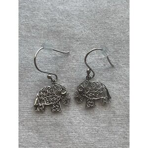 925 Sterling Silver Openwork Elephant Dangle Earrings Estatd Jewelry